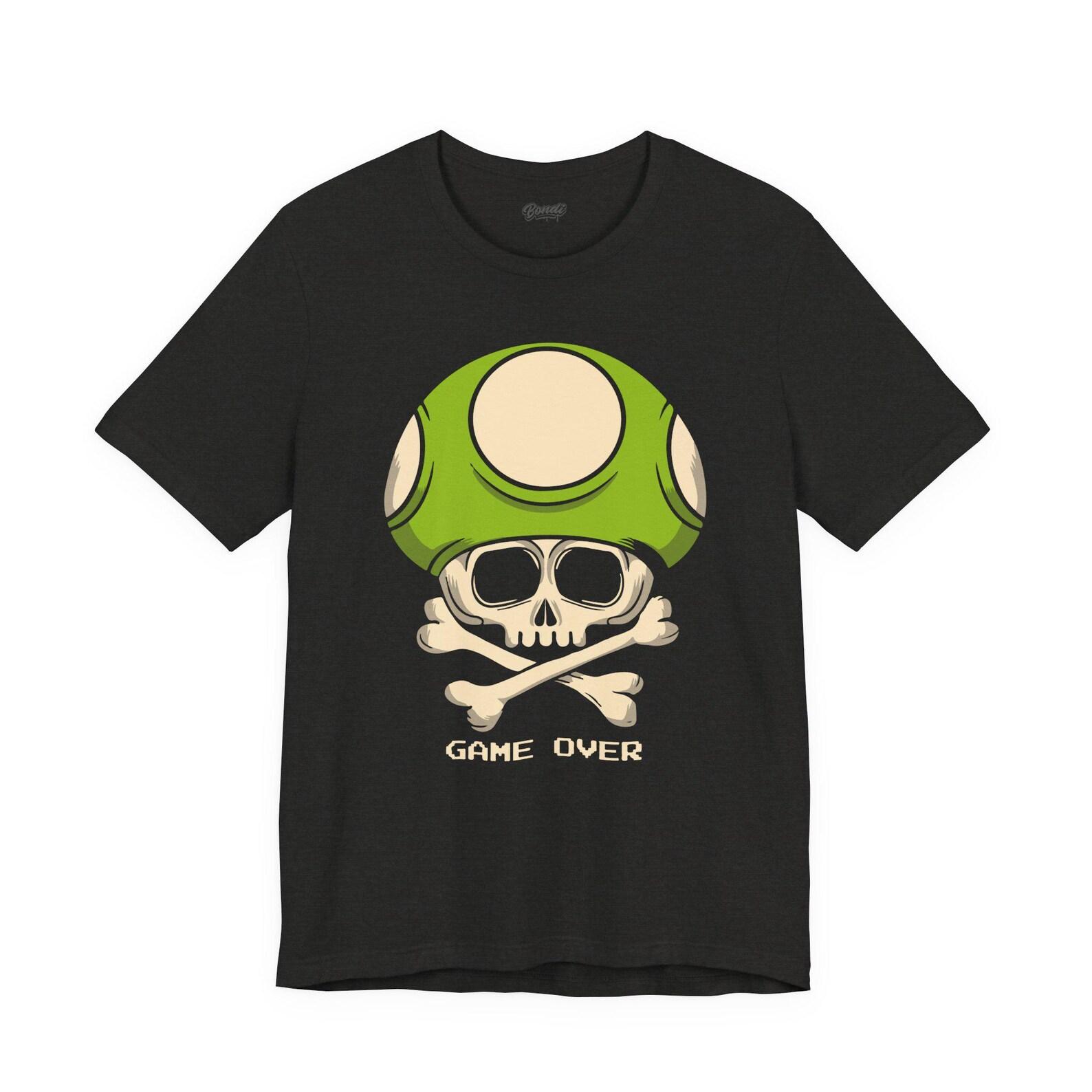 Game Over Mushroom T Shirt, Retro Gamer Tee, Pixel Art Graphic Shirt, Vintage Gaming Gift, Arcade Lover Tee XL