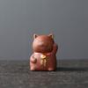 SCE Purple Clay Small Tea Pet for Tea Ceremony, Lucky Cat Figurine Ornament Tea Accessories Crafts for Home/Office/Tea Room Decoration (Brown)