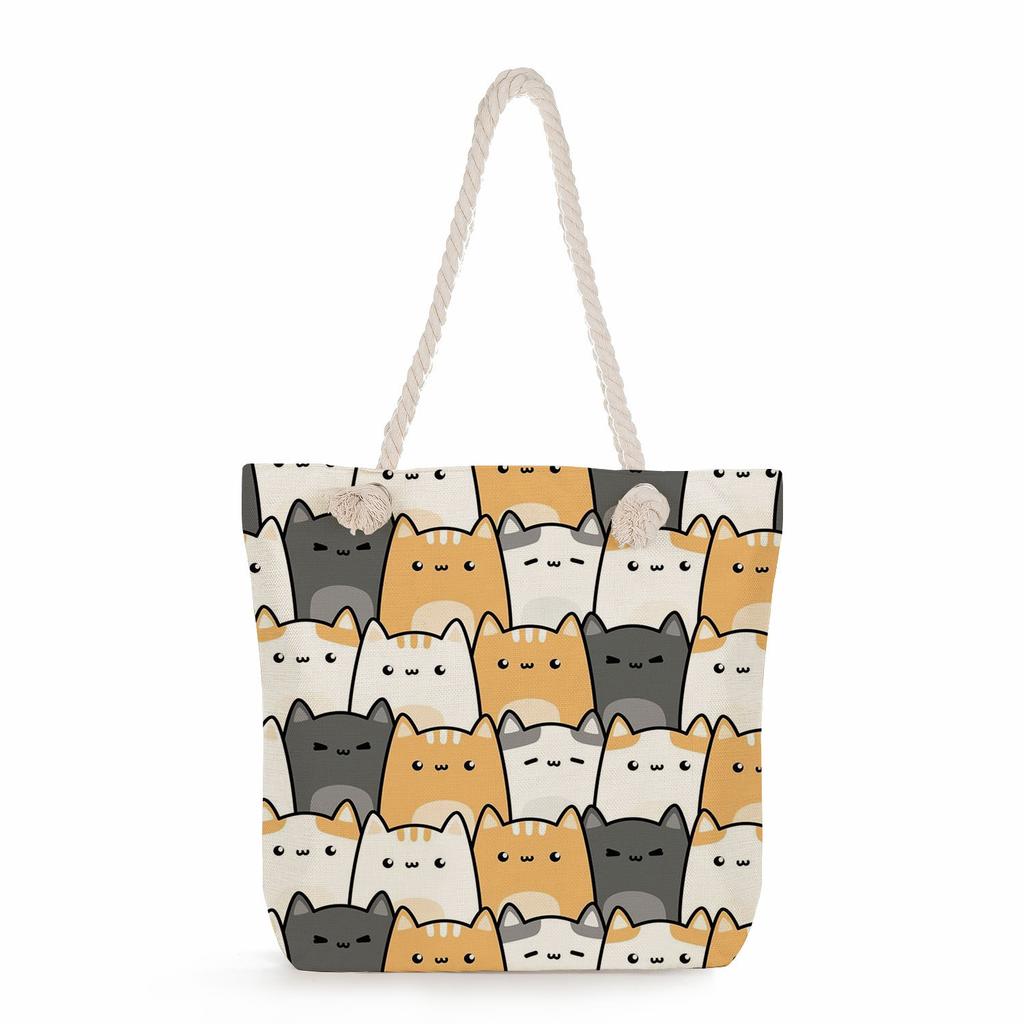 Cartoon Cat Group Print Thick Rope Single-shoulder Beach Bag 7253 KTB
