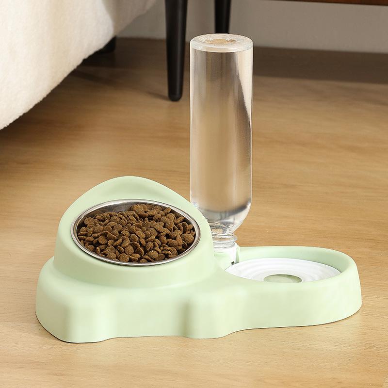 Pet Double Ceramic Bowl: Integrated Water & Food Anti-Tip Feeder for Cats and Dogs
