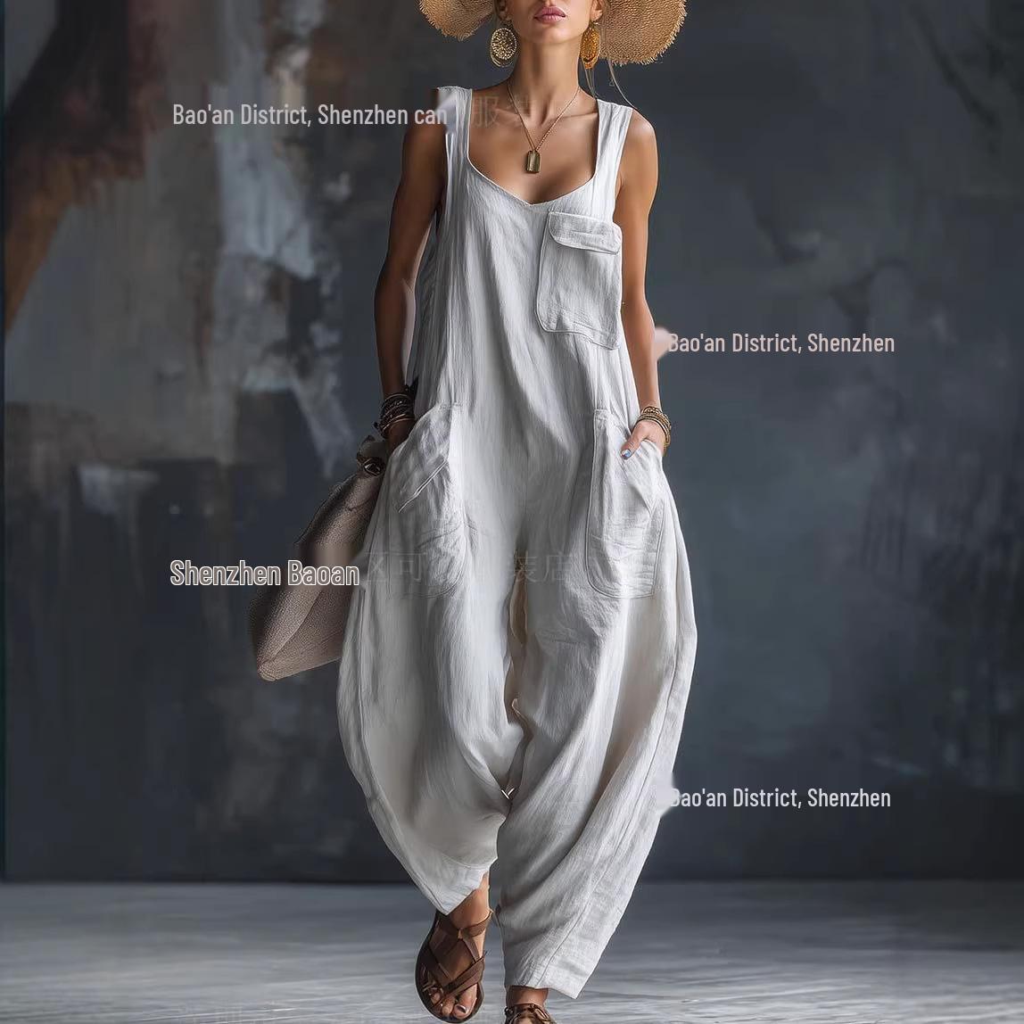 2026 Sommer Locker Lässig Träger Jumpsuit: Bequem und stilvoll für europäische und amerikanische Trends 2XL weiß