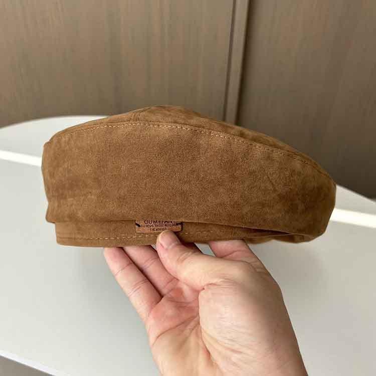 Универсальный кожаный лейбл замшевый берет женский осенне-зимний ретро коричневый берет модная британская шляпа художника M（56-58cm） хаки