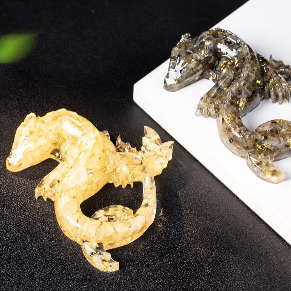 Dragon Resin Crystal Figurine Home Decor With Natural Gemstone Chips For Gift Collectors