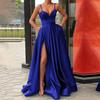 Lady Dress Side Slit A-Line Satin Sleeveless Spaghetti Straps Banquet Dress for Parties