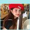 Red Beret Bow Painter Hat Uv Protection Breathable Female Style Lightweight