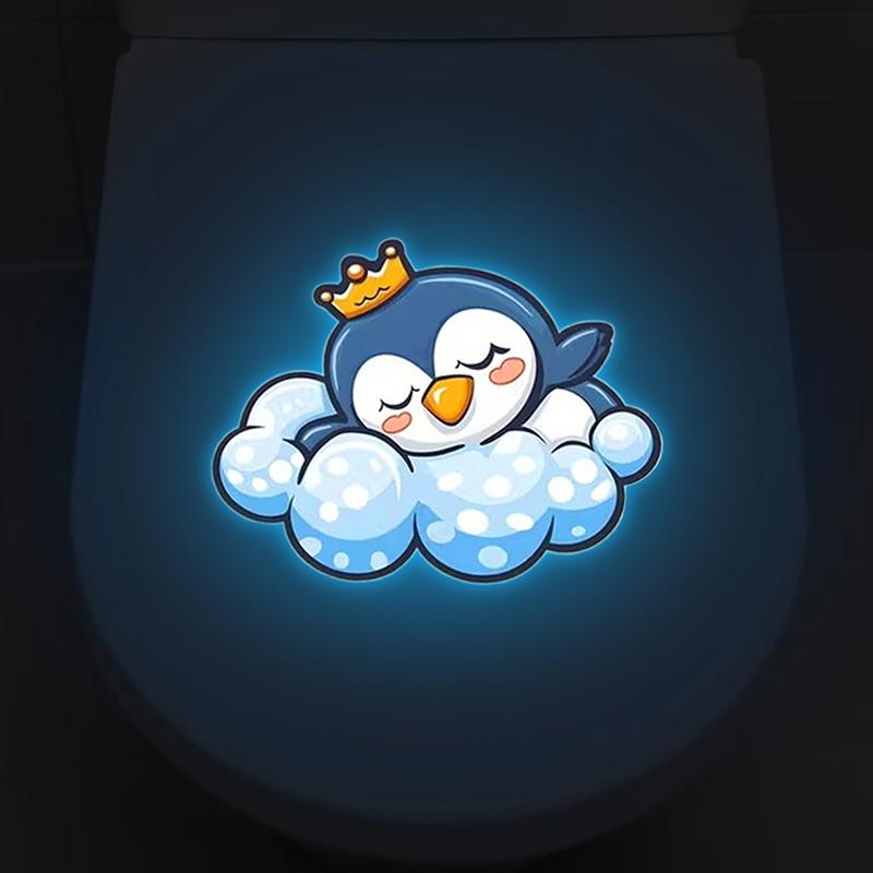 Cute Glow-In-The-Dark Penguin Toilet Sticker Glow Blue Wall Stickers Home Bathroom Decor Self-Adhesive Removable Decal