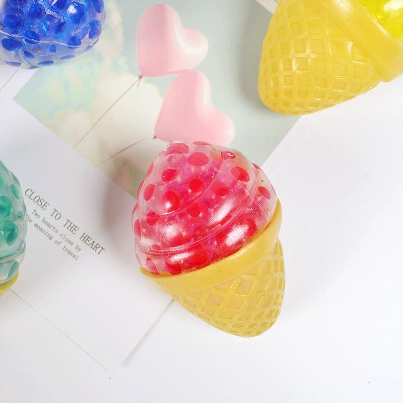 Kids Childrens Ice Cream Squeeze Toy, Stress Relief Fidget Toy with Bubble Beads, Soft TPR Squishy Sensory Toy for Adults, Anxiety