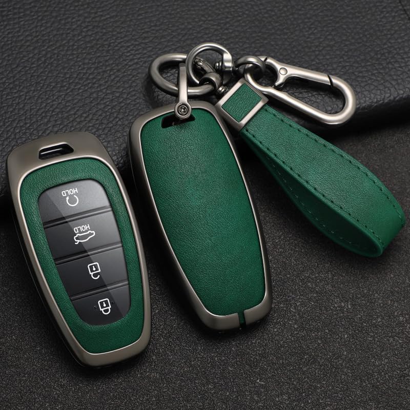 SANRILY PU Leather 4/5/7/8 Button Key Fob Cover Fit for Hyundai Tucson 2024 Palisade Sonata 2023 2022 Santa fe Keyless with Leather Keychain