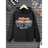This Autumn And Winter Children's Fashionable Black Sports Hoodie With Cartoon Printed Glasses Is Perfect For Daily Outings