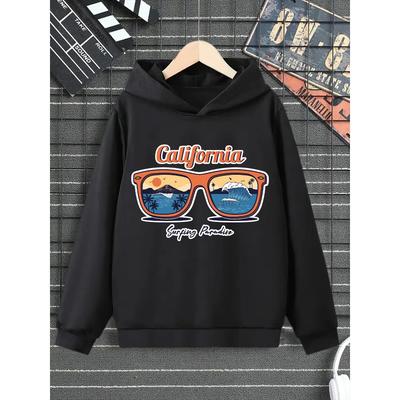 This Autumn And Winter Children's Fashionable Black Sports Hoodie With Cartoon Printed Glasses Is Perfect For Daily Outings