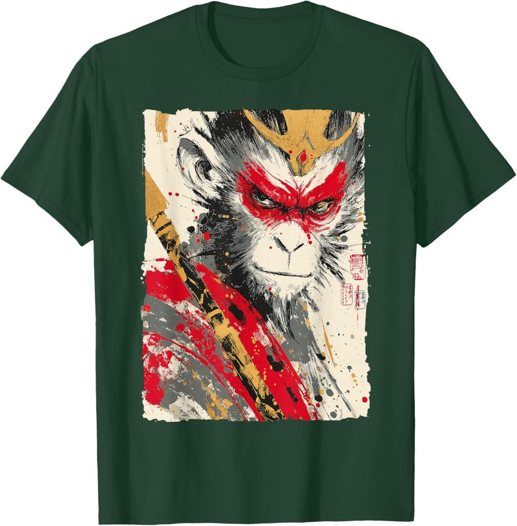 Sun Wukong Monkey King Fierce Japanese Art Graphic Tee Breathable Cotton Casual TShirt For Men