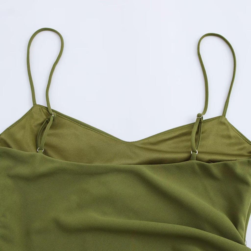 Rochie Midi Plisată de Vară 2025 pentru Femei, Stil European & American, cu Bretele Spaghetti, Fără Mâneci