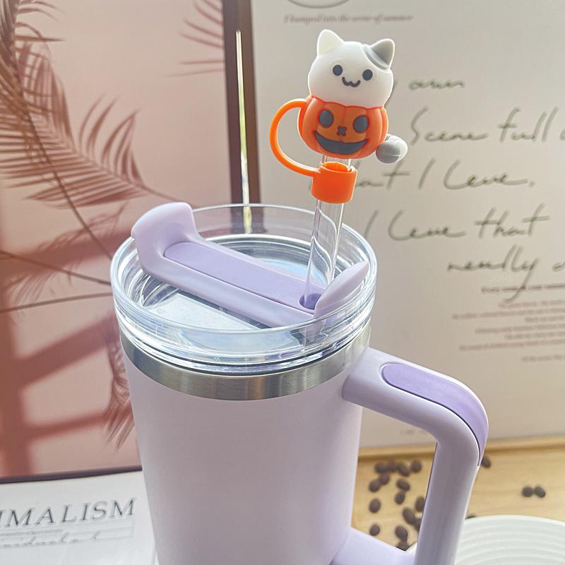 Halloween Pumpkin Silicone Straw Cover Cap For Stanley Tumbler Cup Accessories 30&40oz Reusable 9-10mm Large Diameter Sippy Plug