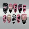 24PCS Halloween Almond Press on Nails Pink Black Ghost Bat Spider Web Heart Patterns False Nails Cute Gothic Y2K Fake Nails Tips