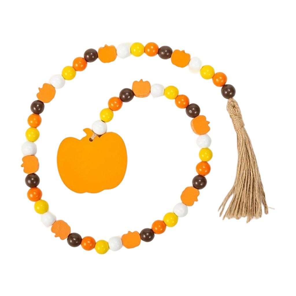Rustic Wooden Bead Garland with Acorn Tassel and Pinecone Tag Autumn Tiered Tray Decor Hanging Ornaments for Fall Harvest Theme
