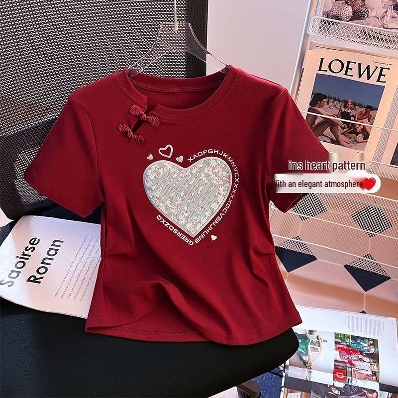 Plus Size Women's Buckle Letter Print Short Sleeve T-shirt: 2025 Summer Loose, Slimming, Casual, Versatile Top