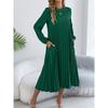 Spring and Summer Casual Solid-color Long-sleeved Padded Pleated Dress for Women