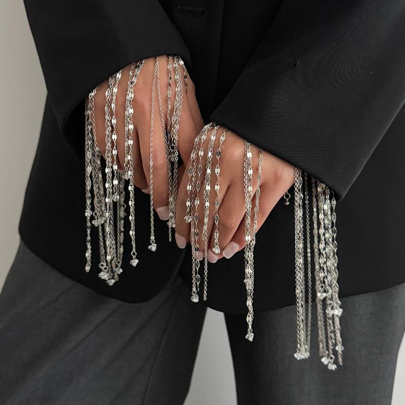 Fashionable Creative Long Tassel Bracelet With Geometric For Women Exaggeration Chain Bracelet Decoration Hand Jewelry Gifts