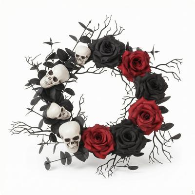 Halloween Door Wreath Dark Red with Skulls Gothic for Wall