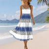 Women Summer Striped Print Sleeveless Adjustable Strap Bohemian Casual Beach Holiday Sundress with Pockets Loose Fit