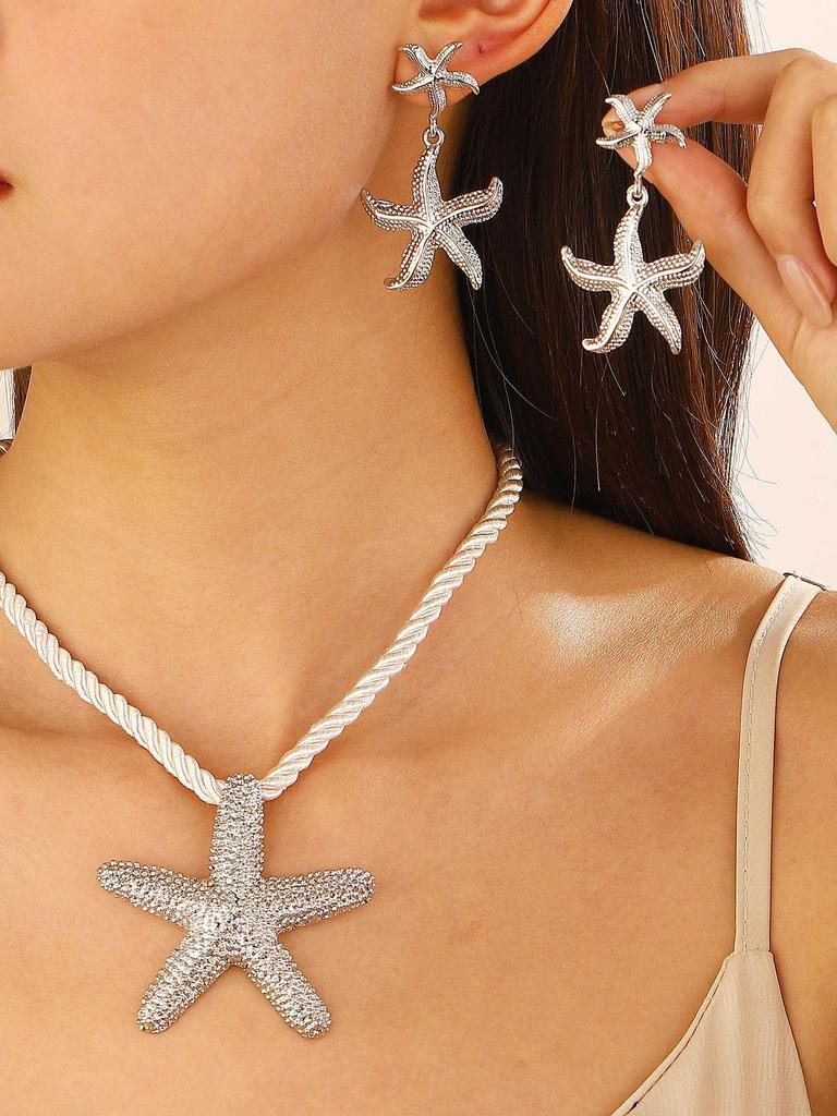 Bohemian Beach Style Conch Earrings & Necklace Set - Exaggerated Holiday Fashion Jewelry for Women
