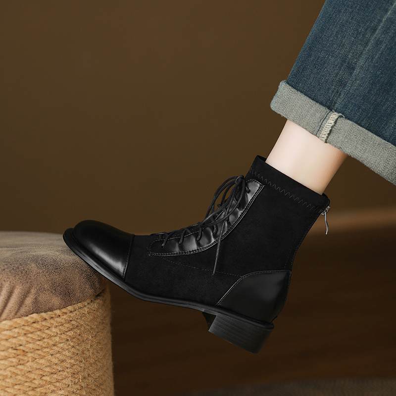 Krazing Po Microfiber Winter Round Toe Size 33 Western Boots Size 43 Lace Up Low Heels European Designer Ankle Boots