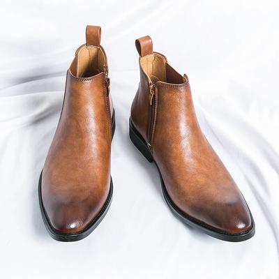 Retro Fashion Brown Dress Shoes for Men High-top Casual Leather Shoes Men Pointed Toe Chelsea Boots Men Sapato Social Masculino