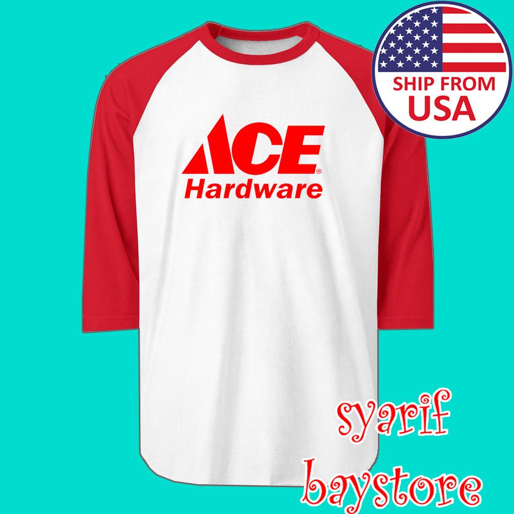 Ace Hardware Men#039;s Raglan White Red Size S to 2XL Unisex T-Shirt S