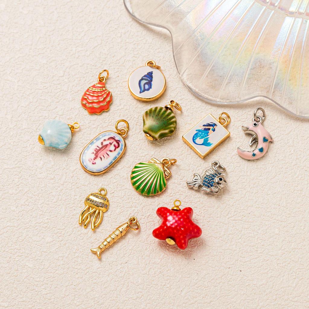 14k Copper Ocean Series Pendant: Enamel Fish, Shell, Conch, Starfish, Lobster, Dolphin Jewelry Accessories