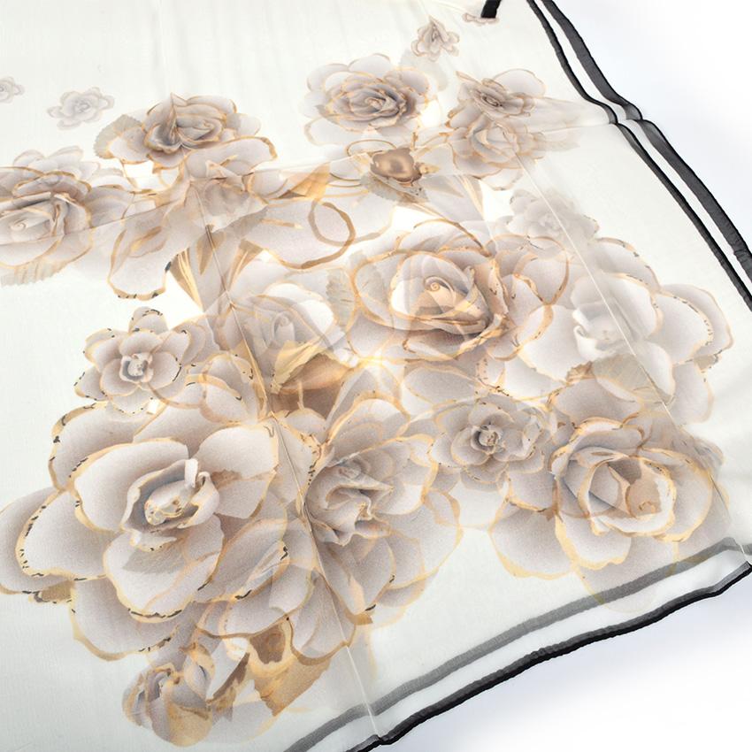 [BYSIFA] Female Spring White Chiffon Silk Scarves New Floral Design Long 100% Silk Scarf Shawl Autumn Winter Women Neck Scarf