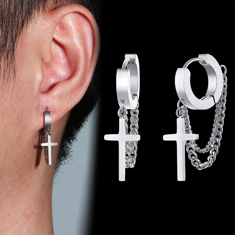 Vnox Simple Cross Dangle Earrings for Men Women Minimalist Stainless Steel Drop Small Hoop Metal Ear Jewelry Anti Allergy