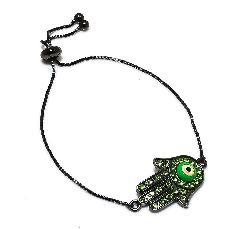 

Natural Green Evil Eye, Tsavorite 925 Sterling Silver Bracelet 7-8 G2C99