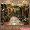 2D Mediterranean Flower Alley Backdrop Rustic Stone Path Photo Booth Background