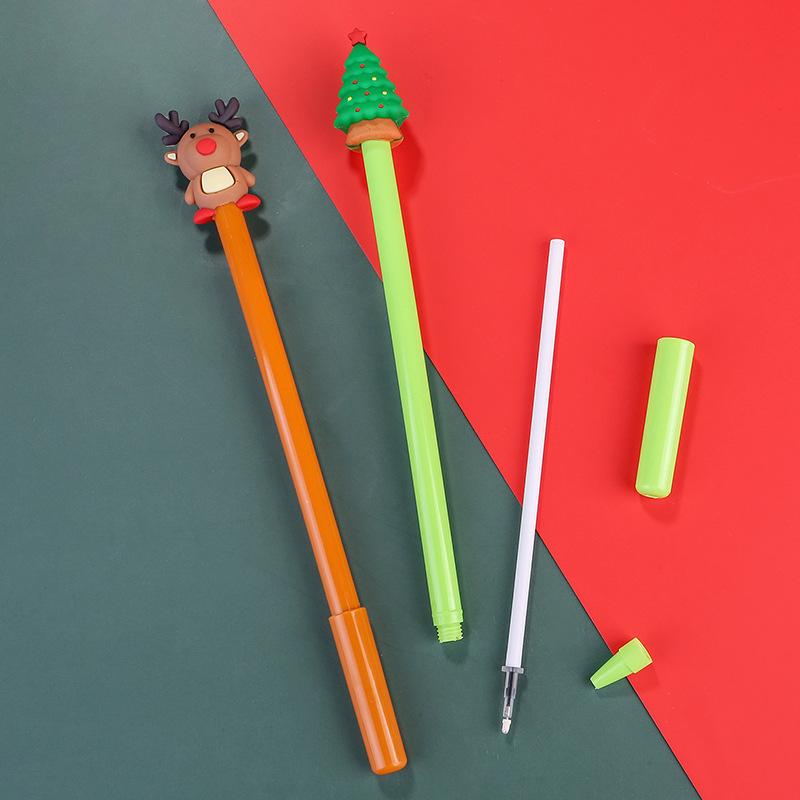 8/20 PCS Christmas Gel Ink Pen Novelty Christmas Cartoon Characters Reindeer Santa Claus Stick 0.5mm Black Ink Fun Party Birthday Gifts Back To School