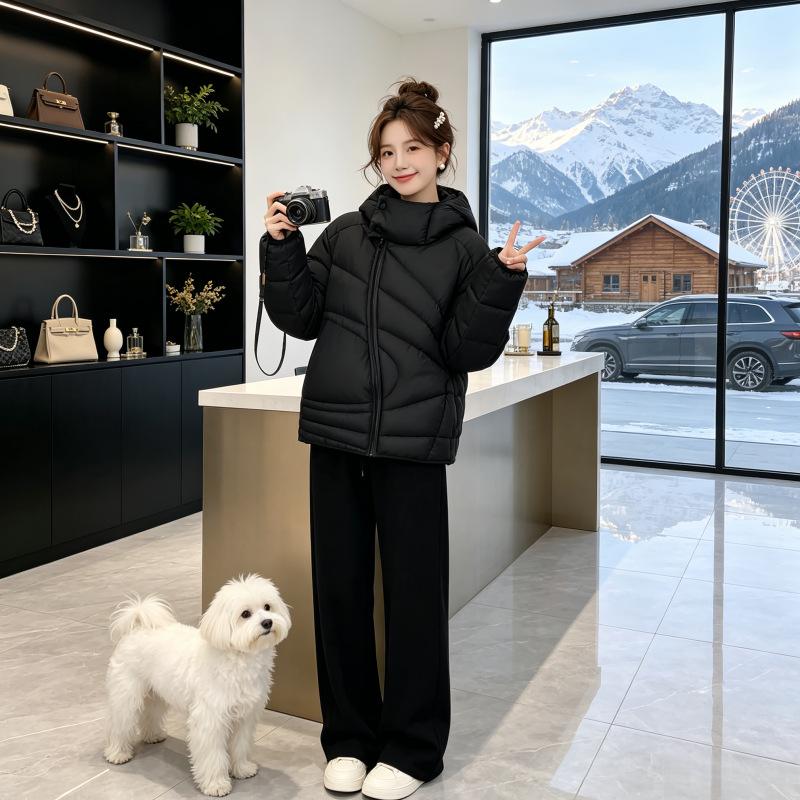 Winter New Oblique Placket Loose Large Size Hooded Cotton Clothing Women's Fashion Couple Thickened Warm Jacket