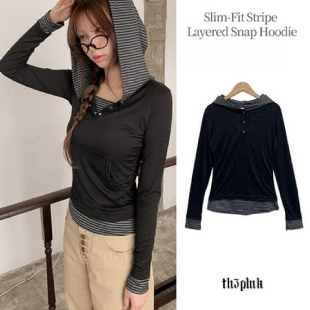 The Pink Hipta Slim Fit Stripe Layered Hoodie