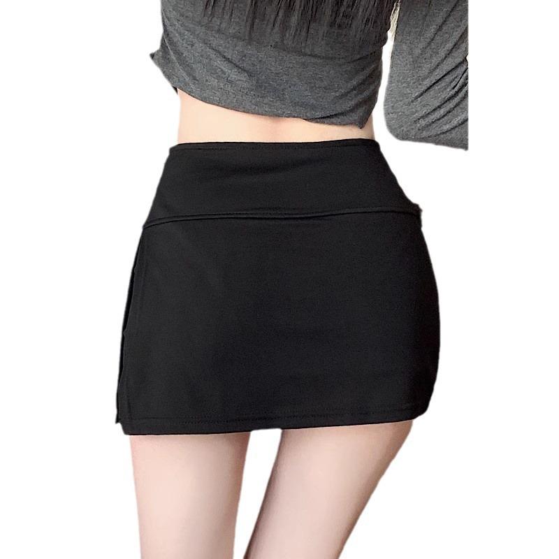 2026 New Black High-Waist A-line Slit Bodycon Half Skirt for Women - Spring/Summer Petite