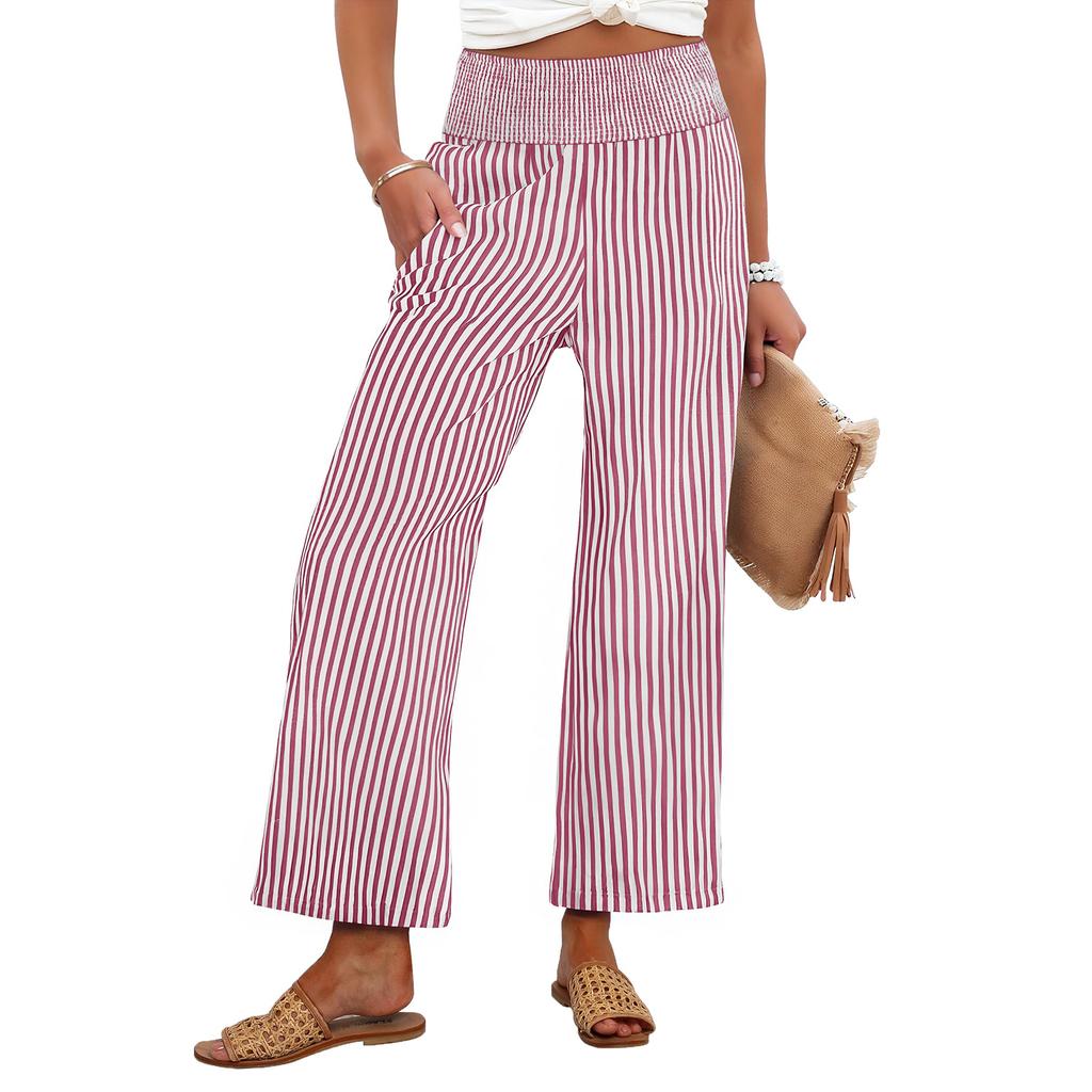 Modische Damen-Freizeithose mit Falten, elastischem Bund, Taschen und Streifen, Cropped 9/10