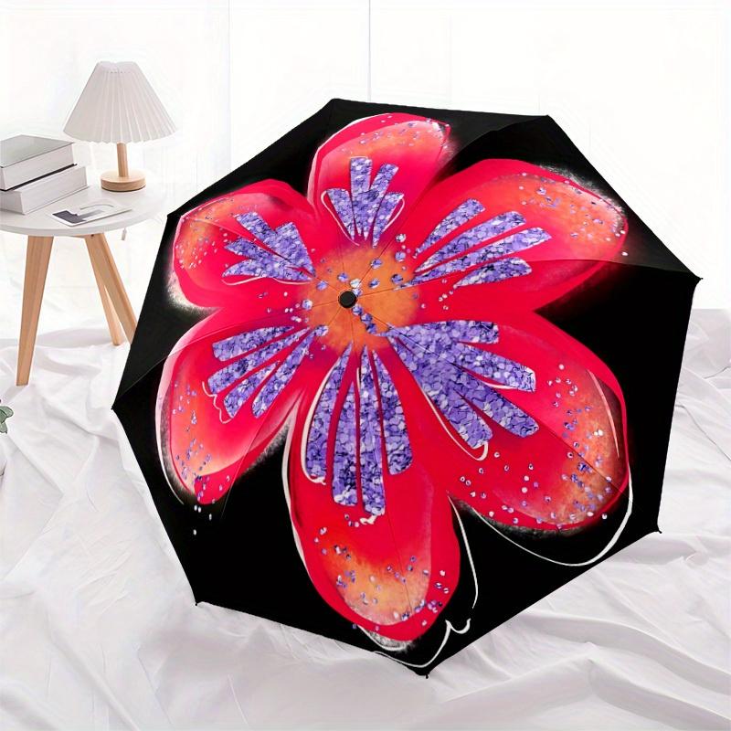 1pc Floral Sparkle Automatic Open/close Folding Compact Umbrella, 8-Rib Sturdy Canopy, Lightweight Portable, Commuting Use, Gift, Outdoor Umbrella, Tr