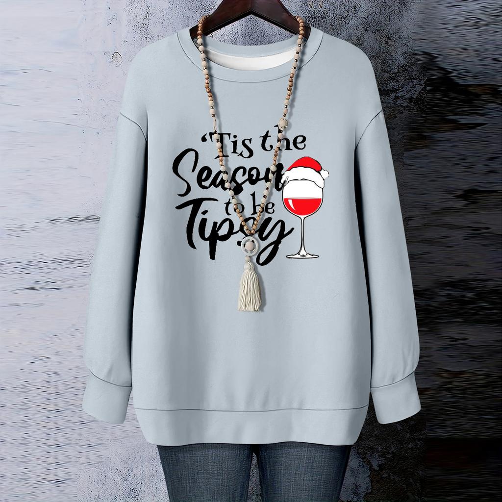 Ladies' Christmas Printed Round Neck Long Sleeved T-shirt Sweatshirt Top