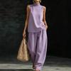 Women's Sleeveless Summer Two-piece: Loose Top & Wide-leg Pants Set 2026