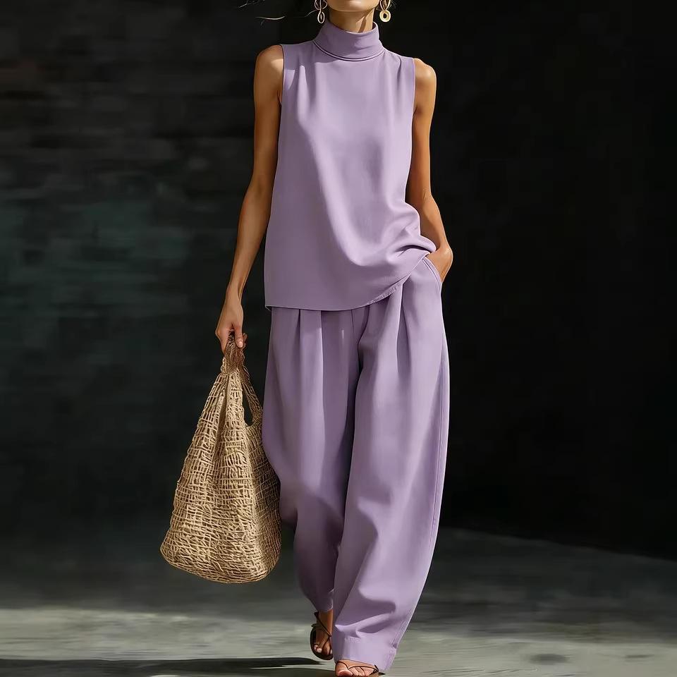 Women's Sleeveless Summer Two-piece: Loose Top & Wide-leg Pants Set 2026