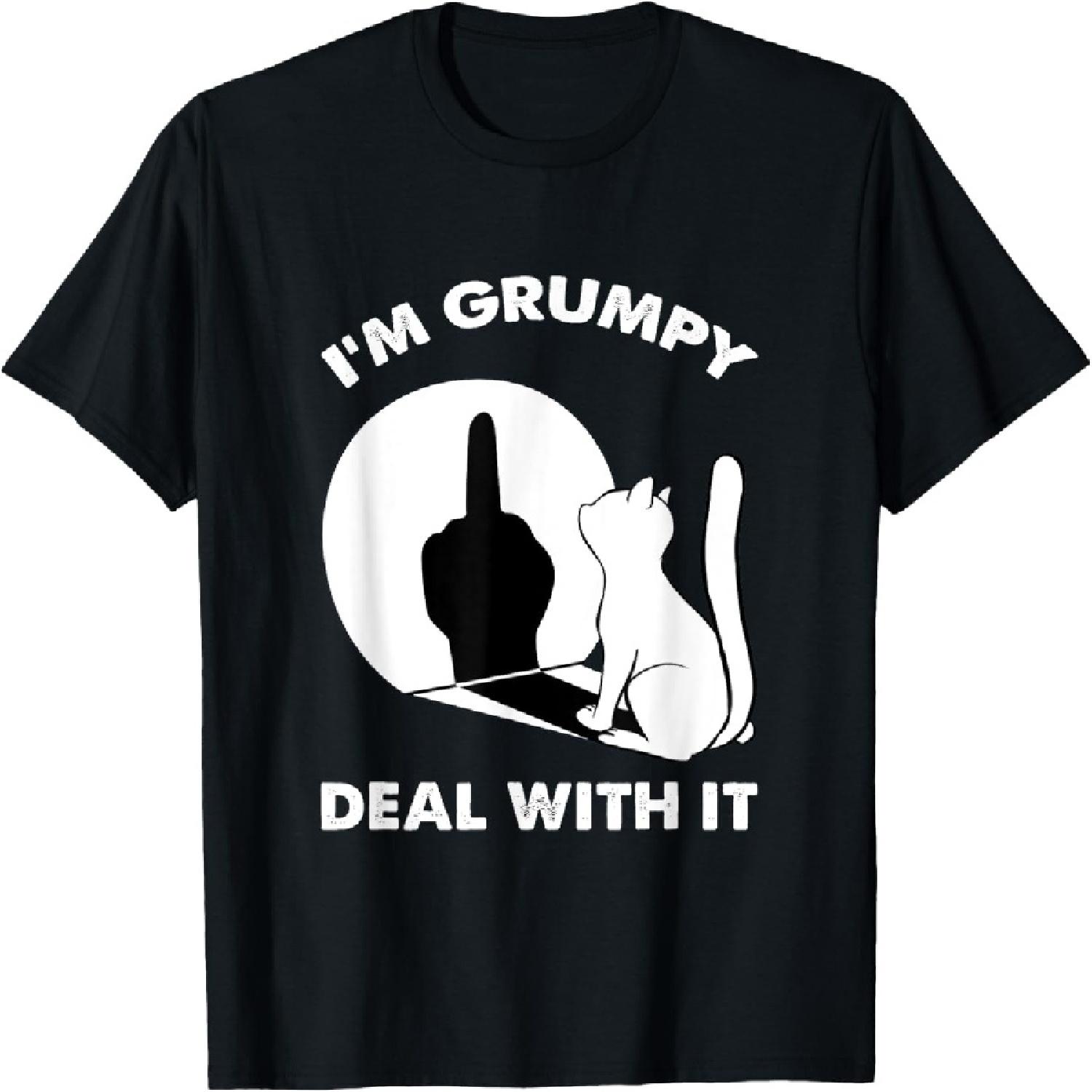 Funny Cat Middle Finger Shirts Cat I m Grumpy Deal With It T-Shirt S