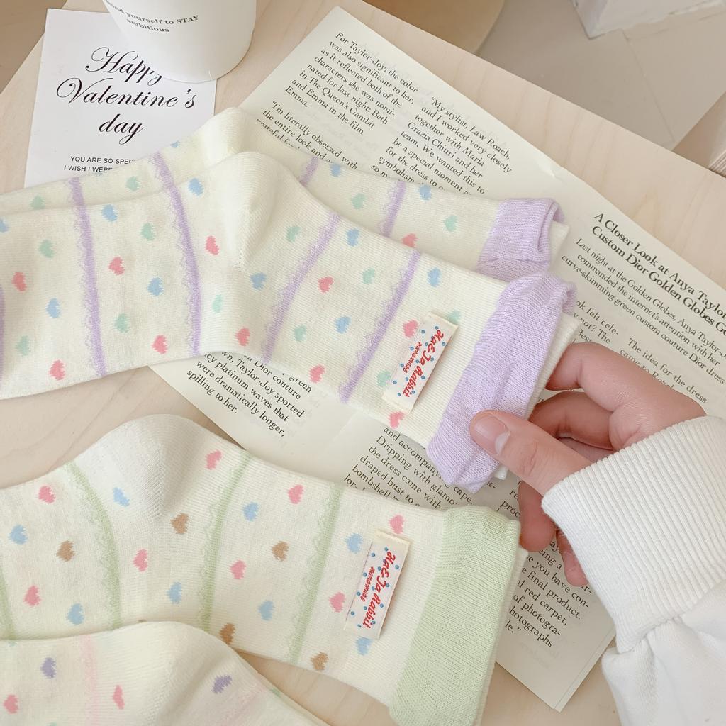 Sweet Color Love Socks Women'S Striped Breathable Stack Socks Macaron Cloth Label Socks