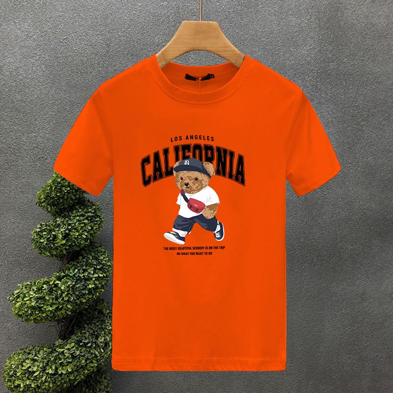 Walking Bear Print T-Shirt - Soft Breathable Short Sleeve Crew Neck Casual Top for Summer & Spring - men's Relaxed