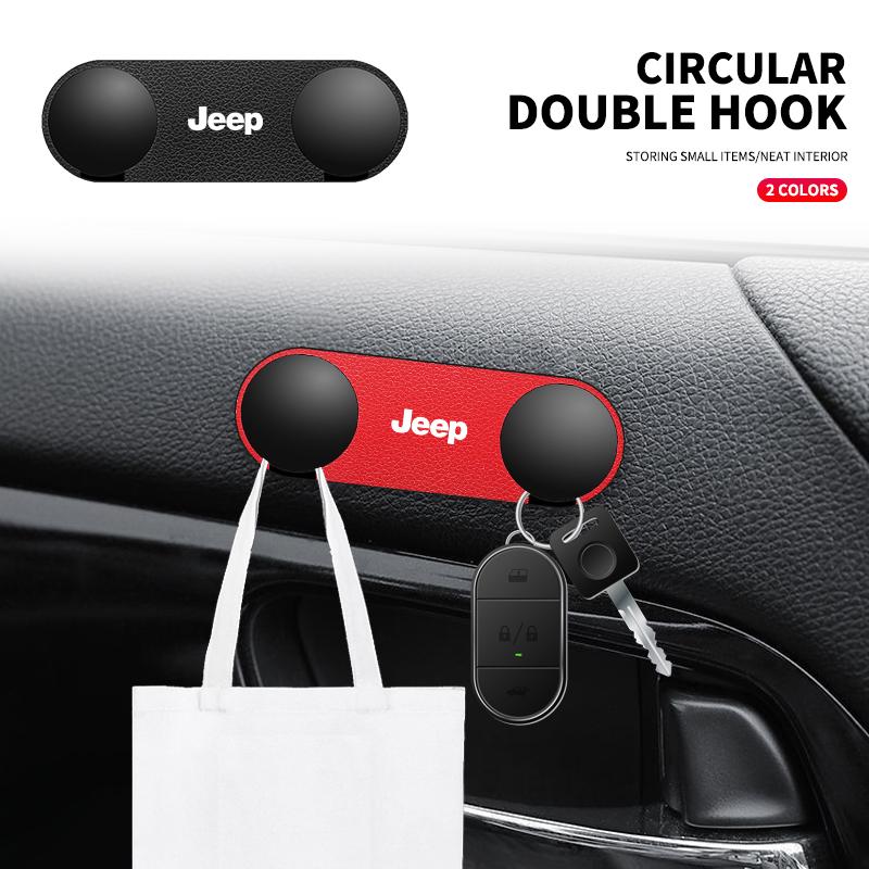 Car Logo Metal Hooks Double Hooks Interior Accessories For Jeep Wrangler Grand Cherokee Compass Wagoneer Gladiator Avenger JK AJZ1