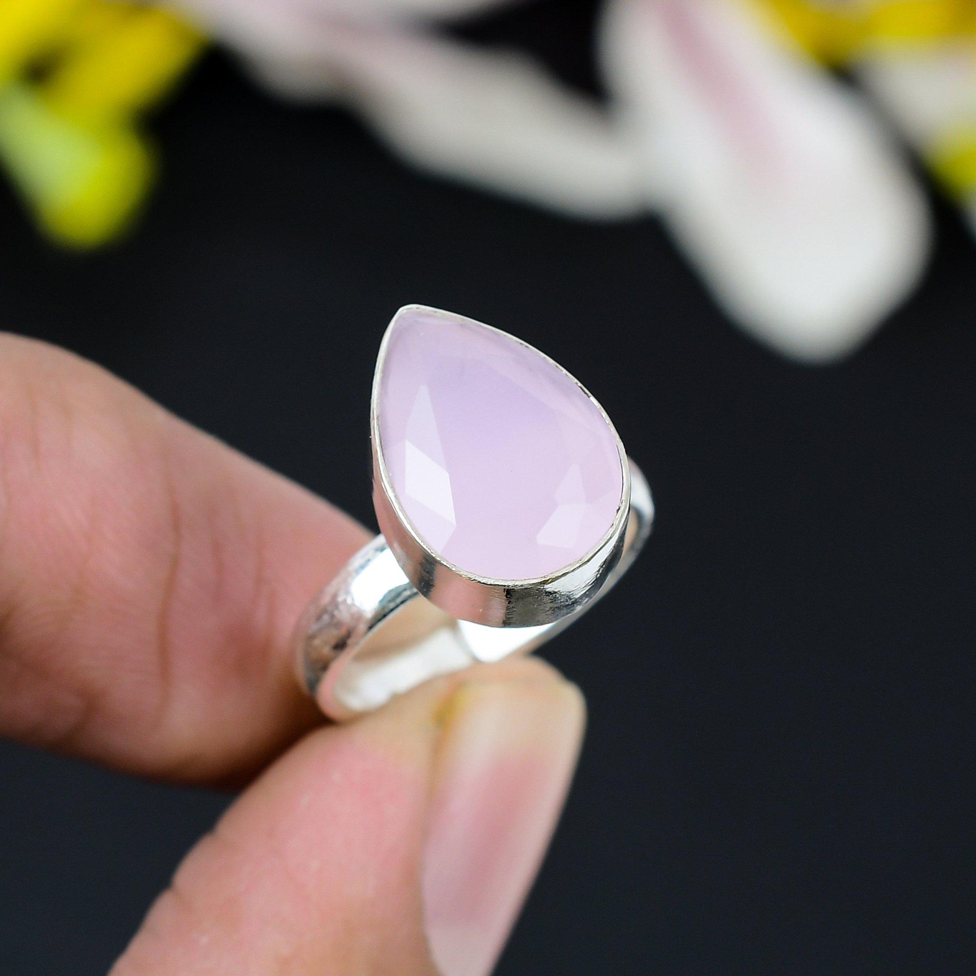 

Pink Chalcedony Gemstone Handmade 925 Sterling Silver Jewelry Ring Size 7.5 KG-347
