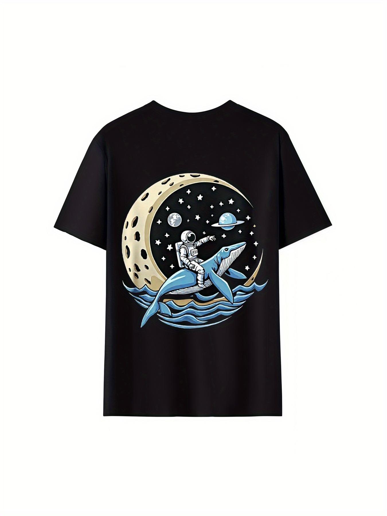 Unisexs HipHop Pattern TShirt Space Explorer Riding A Whale Starry Night Scene Print Under Moonlight Casual Roundneck S