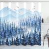 Winter Forest Shower Curtain Blue Snowy Trees Mountain Scene Nature Art Holiday Design Bath Decor Waterproof Fabric Home