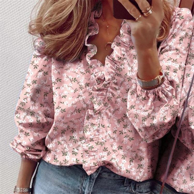 Comfortable Elegant Ruffle Blouse Long Sleeve Solid Color Womens Fashion Shirt